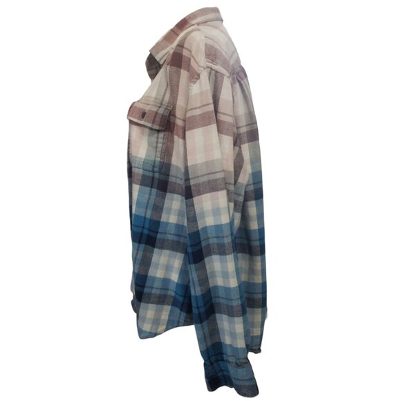 Upcycled Distressed Flannel with "Empire Records" Embroidered Patch XXL - Picture 2 of 7